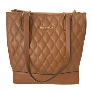 Vera Bradley Tan Brown Quilted Pebbled Leather Nora Tote Handbag